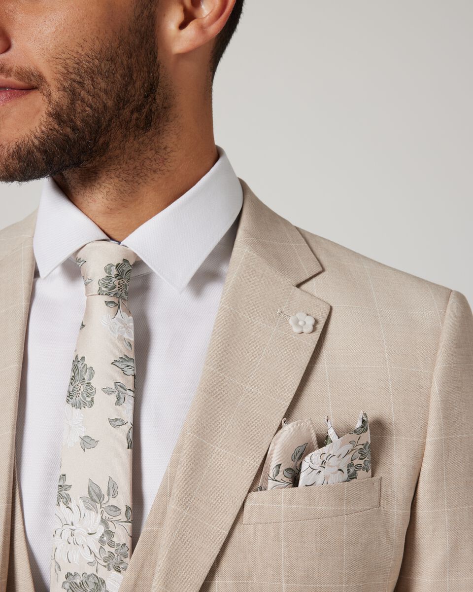 Large Spaced Floral Silk Tie, Natural/Khaki, hi-res